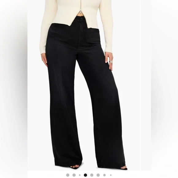 Good American Soft tech good waist Black Wide-Leg High-Waist Palazzo jeans - Picture 9 of 11